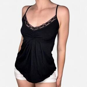 Black lace cami top ruching mesh detail - fits like XS/S